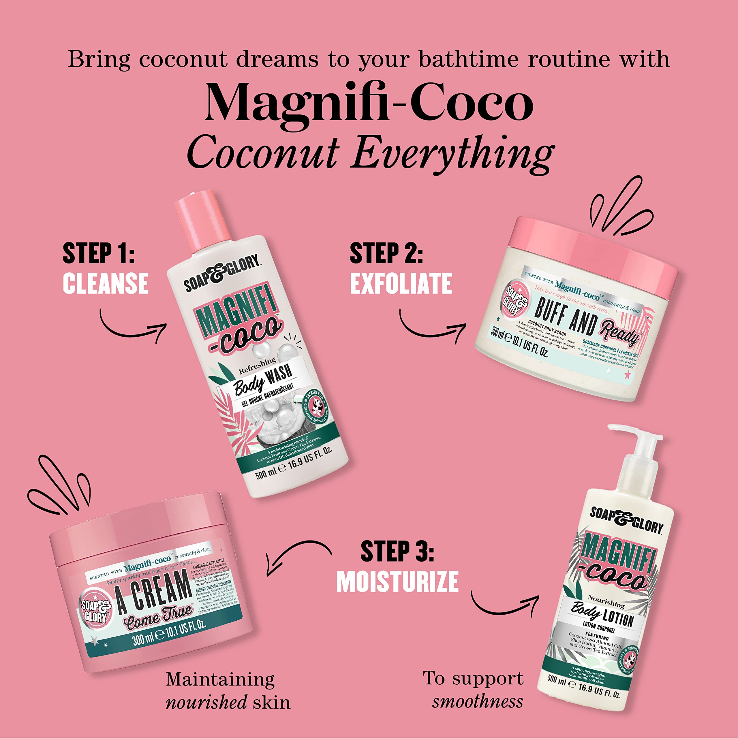Soap & Glory Magnificoco Buff and Ready foot exfoliation use shown for versatile smoothing.