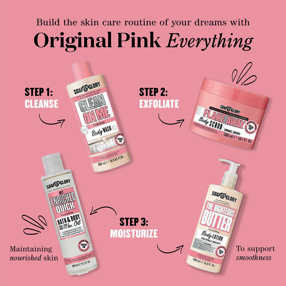 Soap & Glory Original Pink lather shot showcases creamy suds for a luxurious wash.
