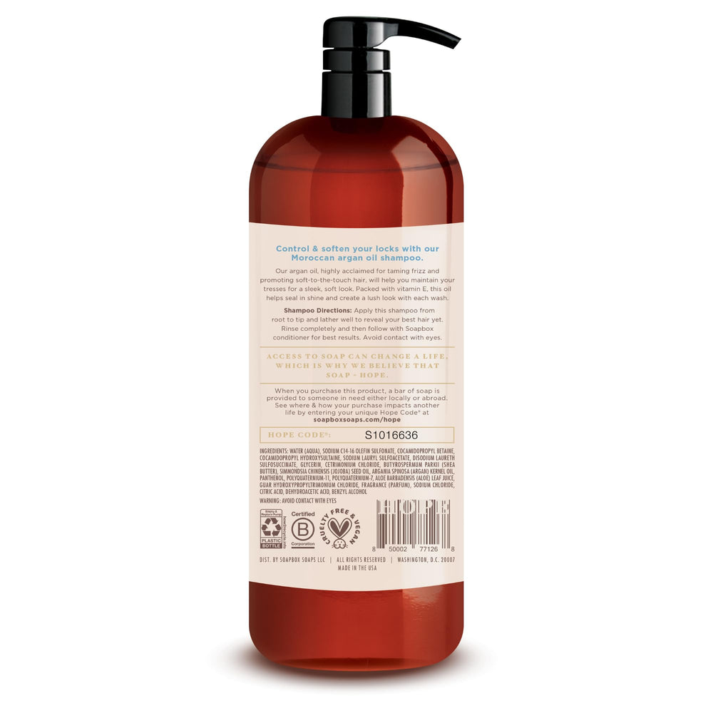 Soapbox Argan Conditioner bottle emphasizing detangling and smoothing.