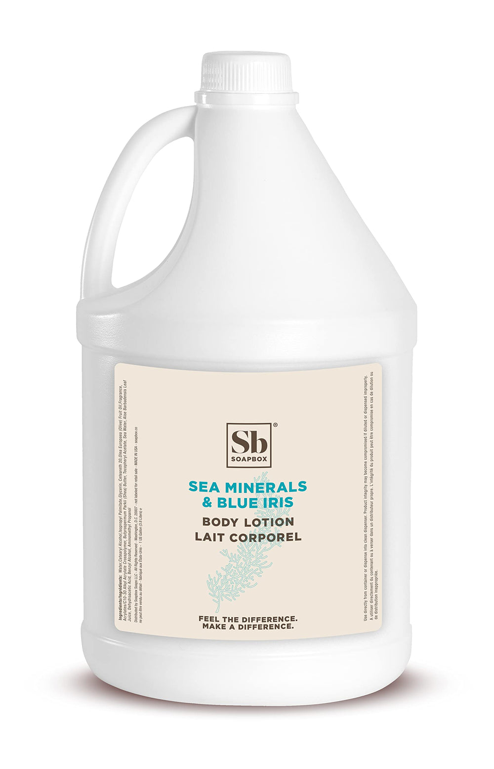 Soapbox body lotion sea-minerals-bottle demonstrates ocean inspired scent and hydration.