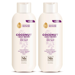 Soapbox Coconut Goji Bodywash bottle front showing daily hydration for dry skin.