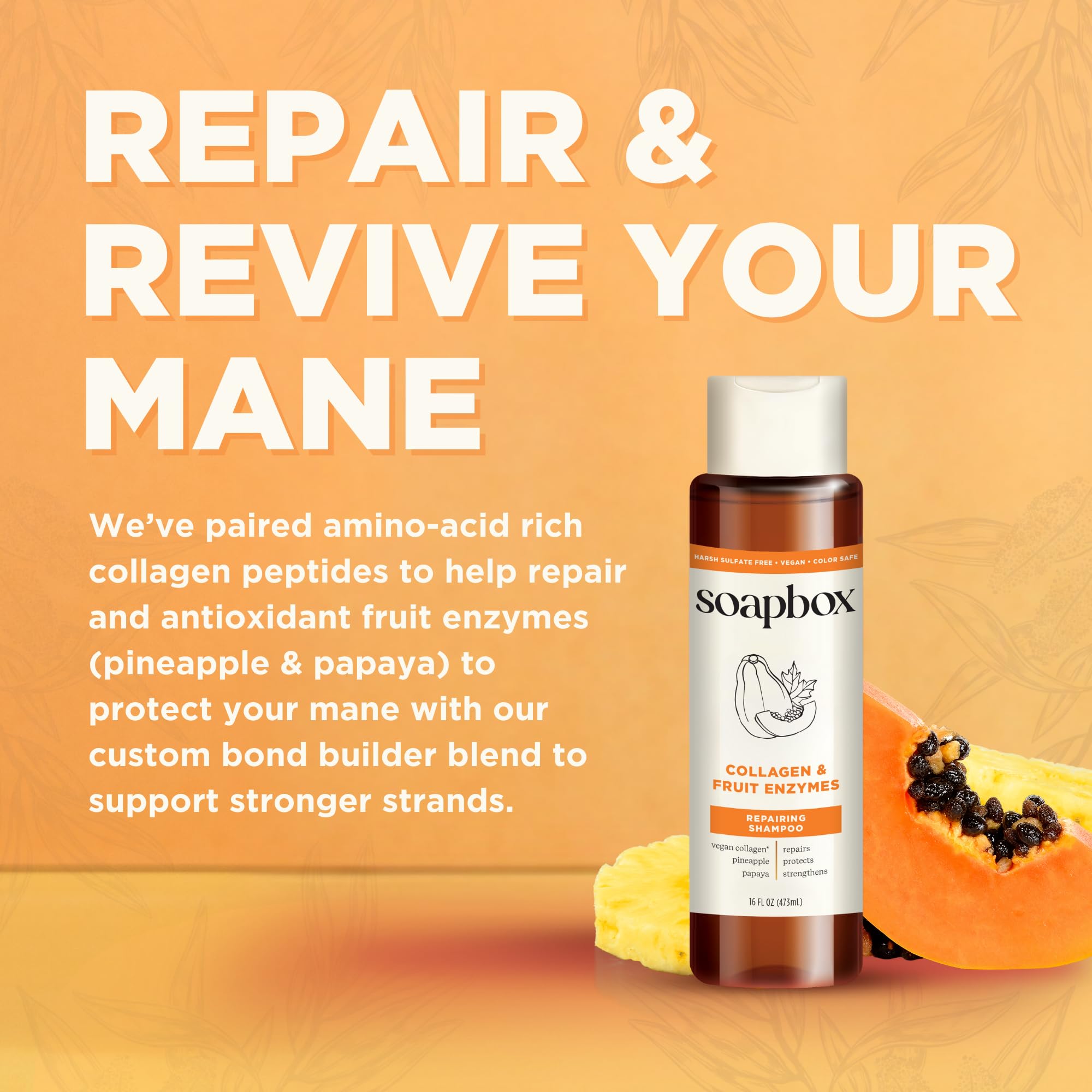 Soapbox Collagen fragrance close-up emphasizes tropical pineapple-papaya scent during shower