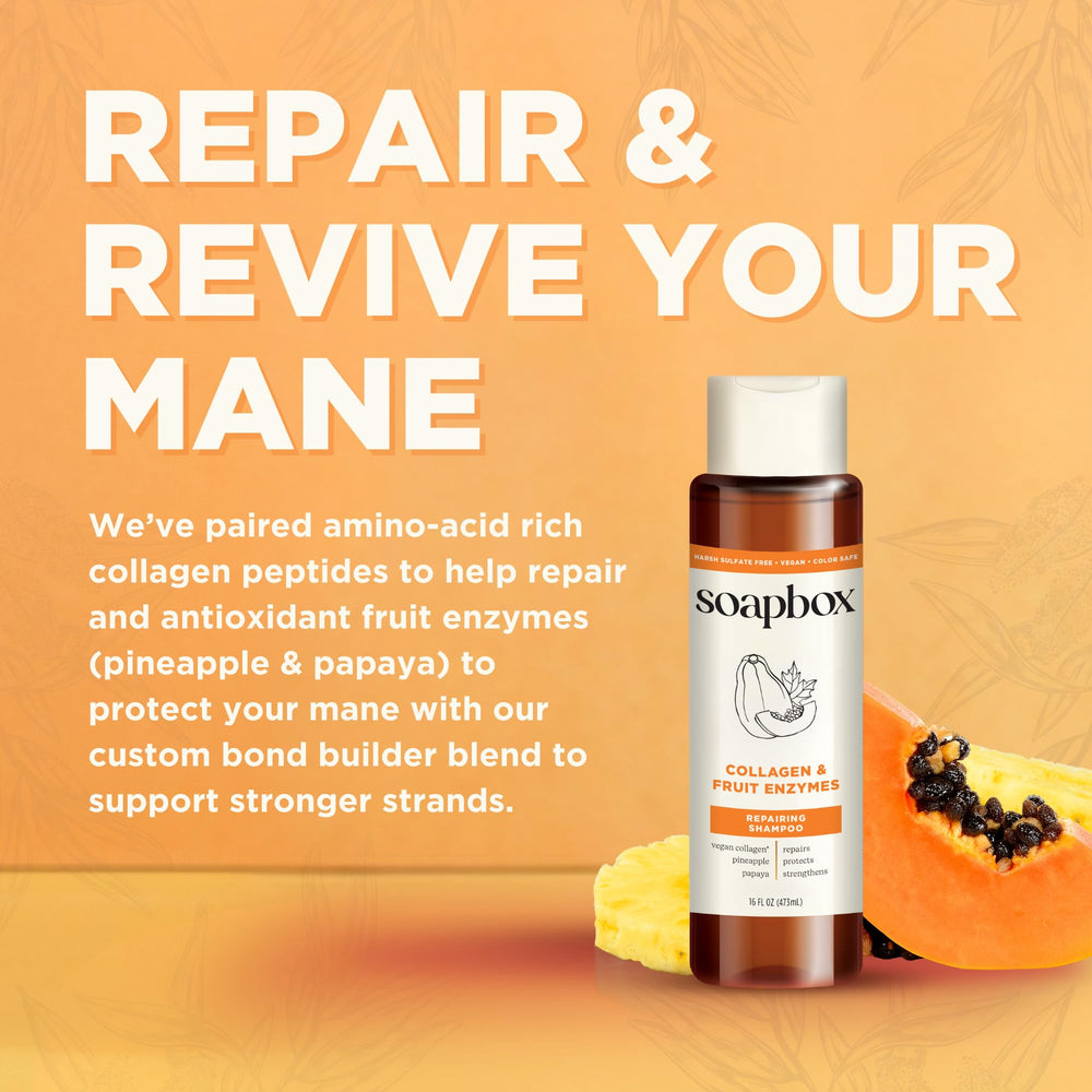 Soapbox Collagen fragrance close-up emphasizes tropical pineapple-papaya scent during shower