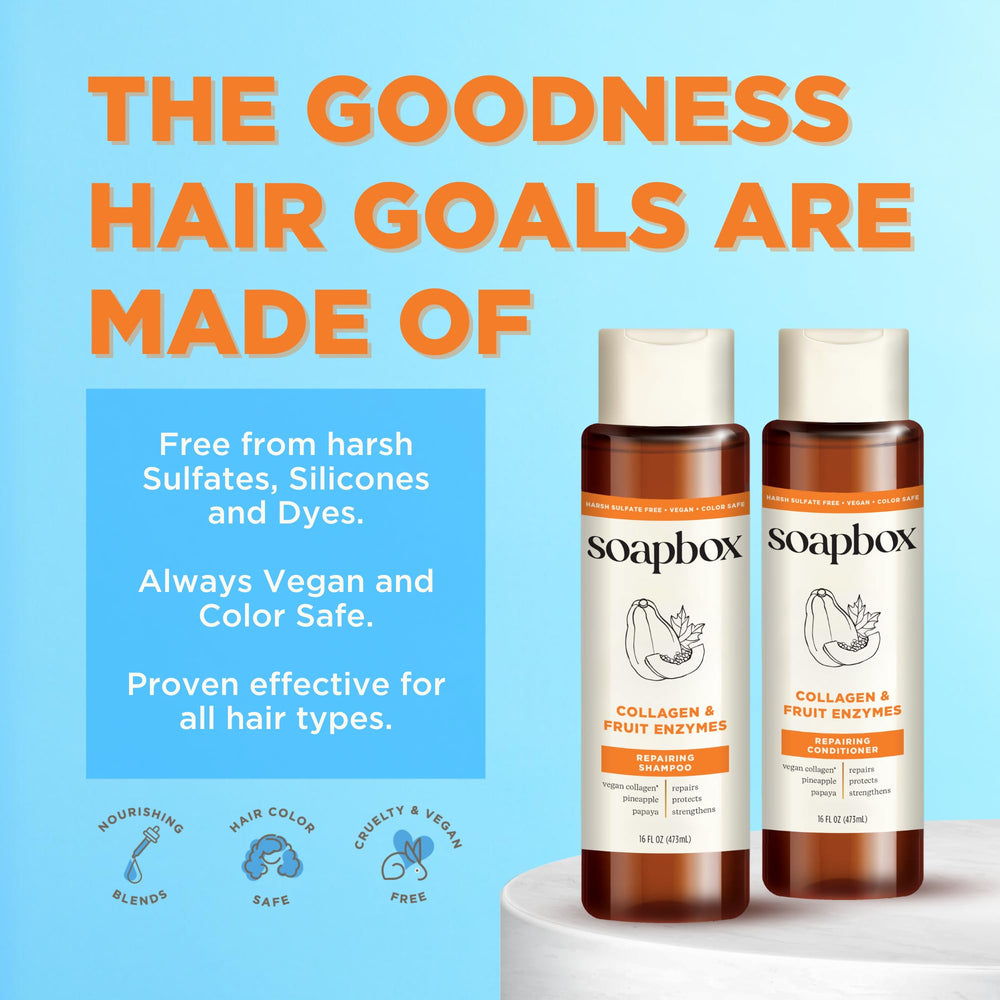 Soapbox Collagen product image for dry, fine hair emphasizes bond-building strength