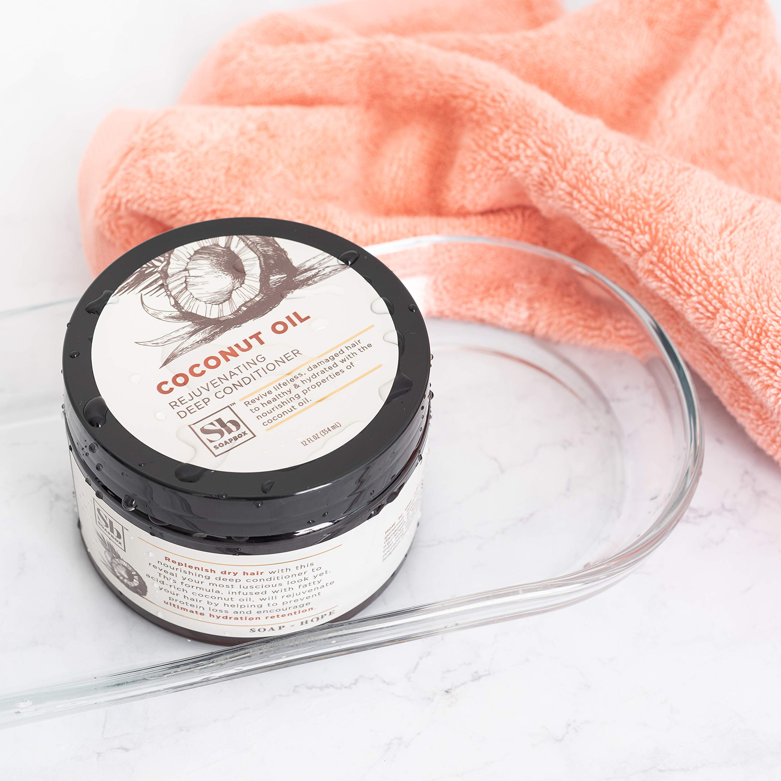 Soapbox Deep Conditioner coconut scent evokes fresh, luxurious routine.