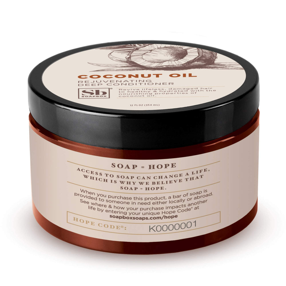 Soapbox Deep Conditioner liquid close-up emphasizes lightweight, non-greasy rinse.