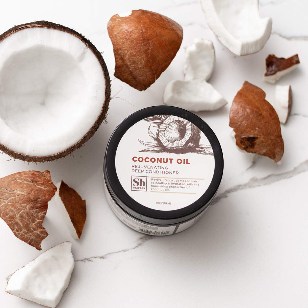 Soapbox Deep Conditioner on hair with visible shine and smoothness.