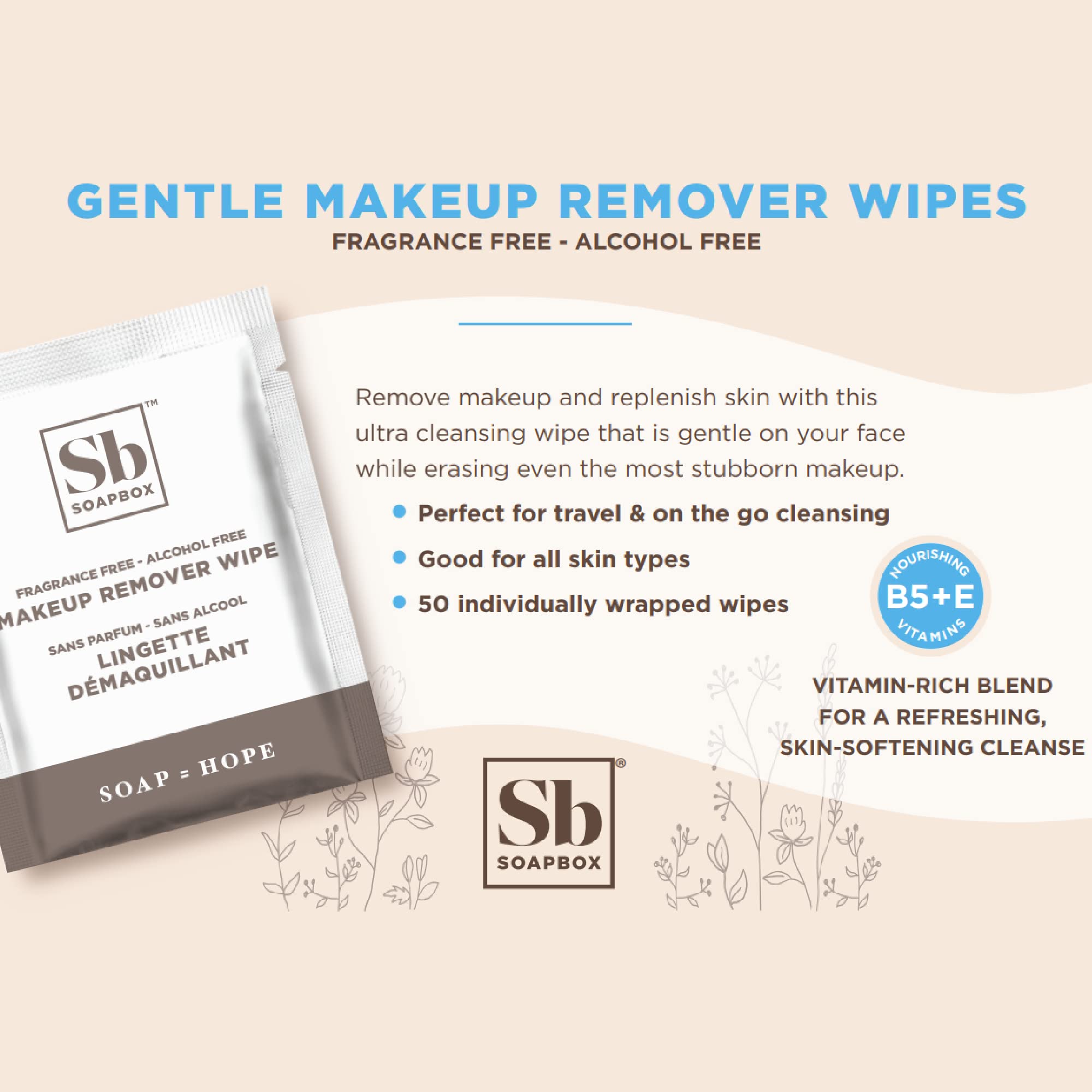 Soapbox wipes texture close-up shows ultra-soft cloths for gentle cleansing.