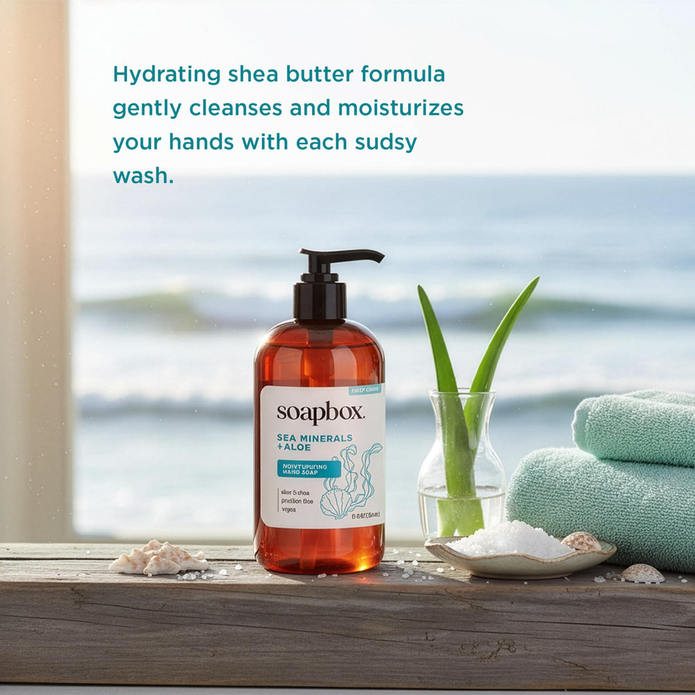 Soapbox Sea Minerals & Aloe foam close-up showing creamy lather for everyday cleansing