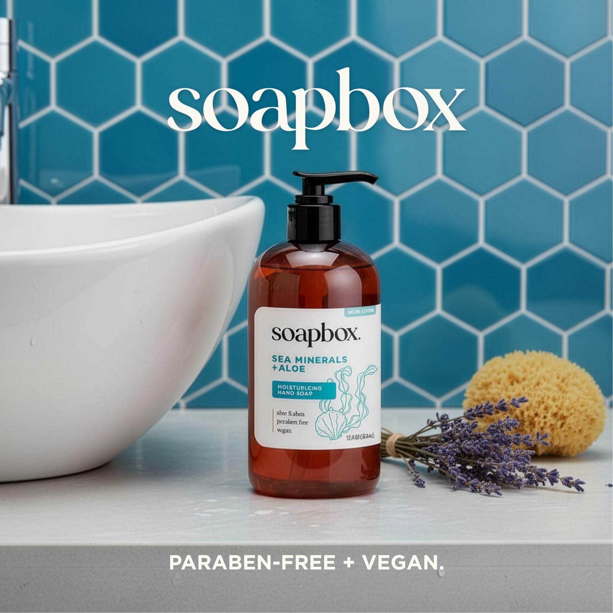 Soapbox Sea Minerals & Aloe hand soap in use at kitchen sink