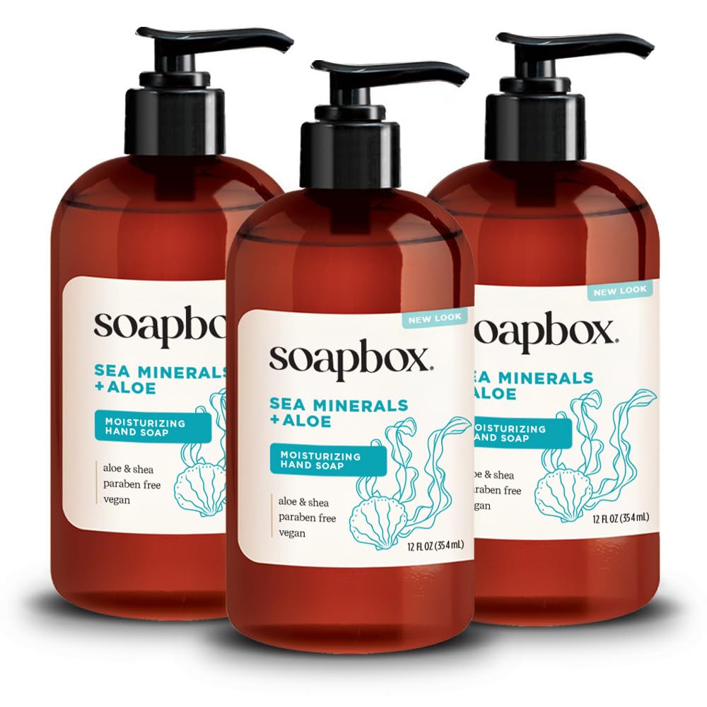 Soapbox Sea Minerals & Aloe hand soap bottle front view for everyday cleansing and skin care