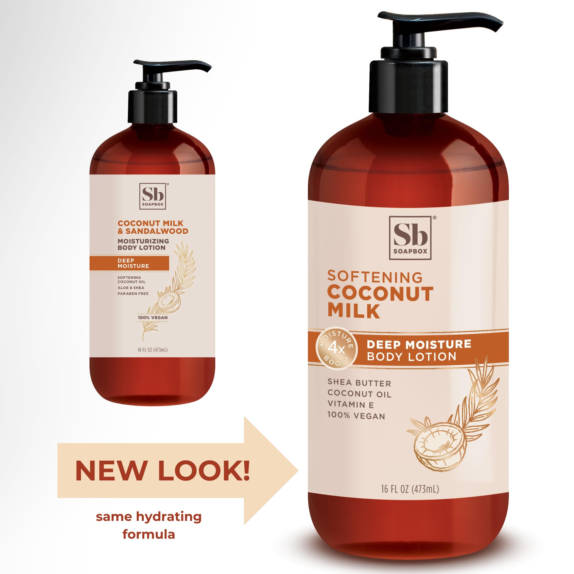 Soapbox moisturizing body lotion coconut milk ingredients highlight shea and aloe for nourishing relief.