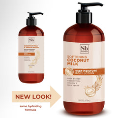 Soapbox moisturizing body lotion coconut milk ingredients highlight shea and aloe for nourishing relief.