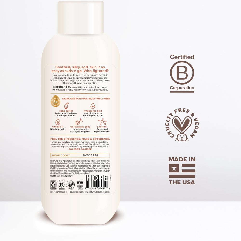 Soapbox shower routine scene, morning cleanse with vanilla-fig aroma