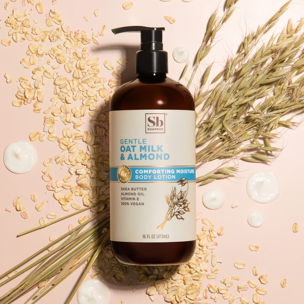 Soapbox Oat Milk & Chai Lotion vegan cruelty-free label visible