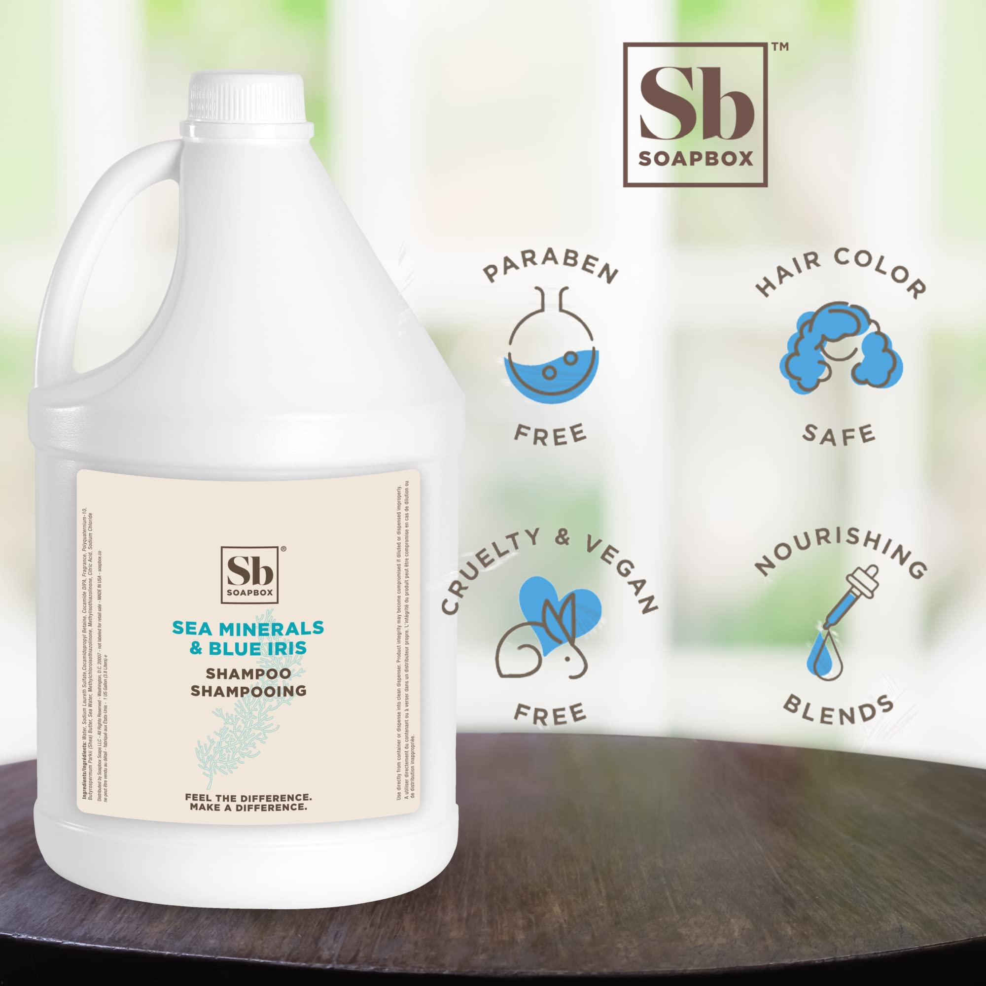 Soapbox Sea Minerals Blue Iris shampoo foam demonstrates rich lather and residue-free rinse.