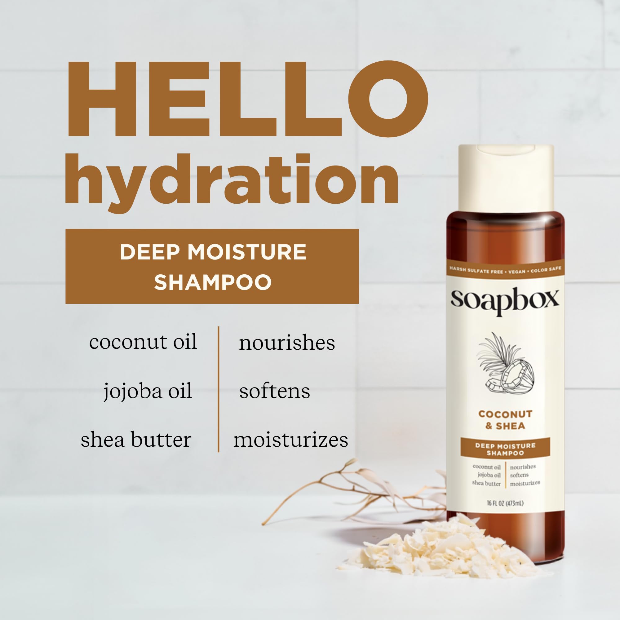Soapbox shampoo foamy lather demonstrates gentle cleansing and moisture.