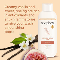 Soapbox Vanilla Bean &amp; Fig bottle pour, easy dispensing for quick showers