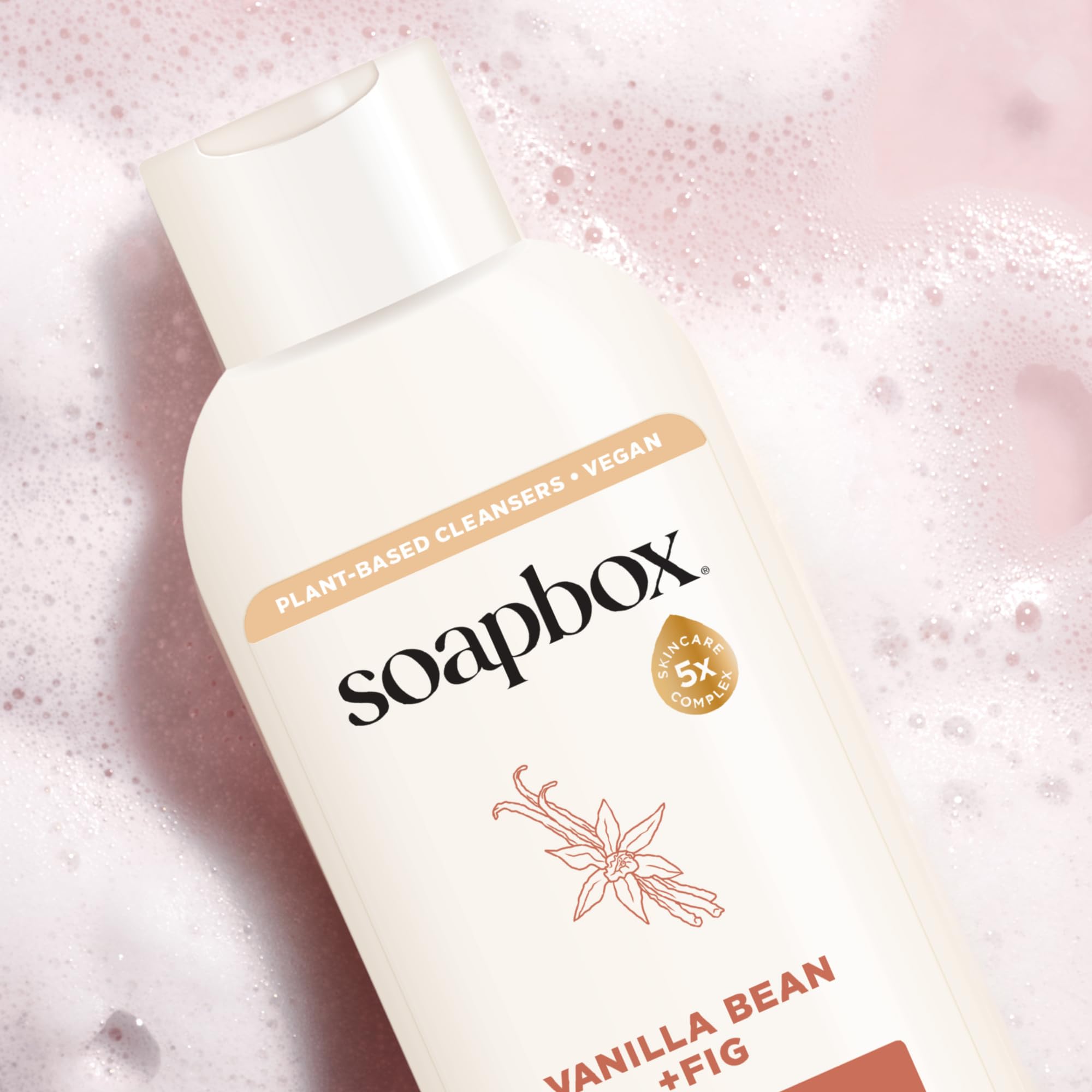 Soapbox Vanilla Bean &amp; Fig label close-up, scent details and branding