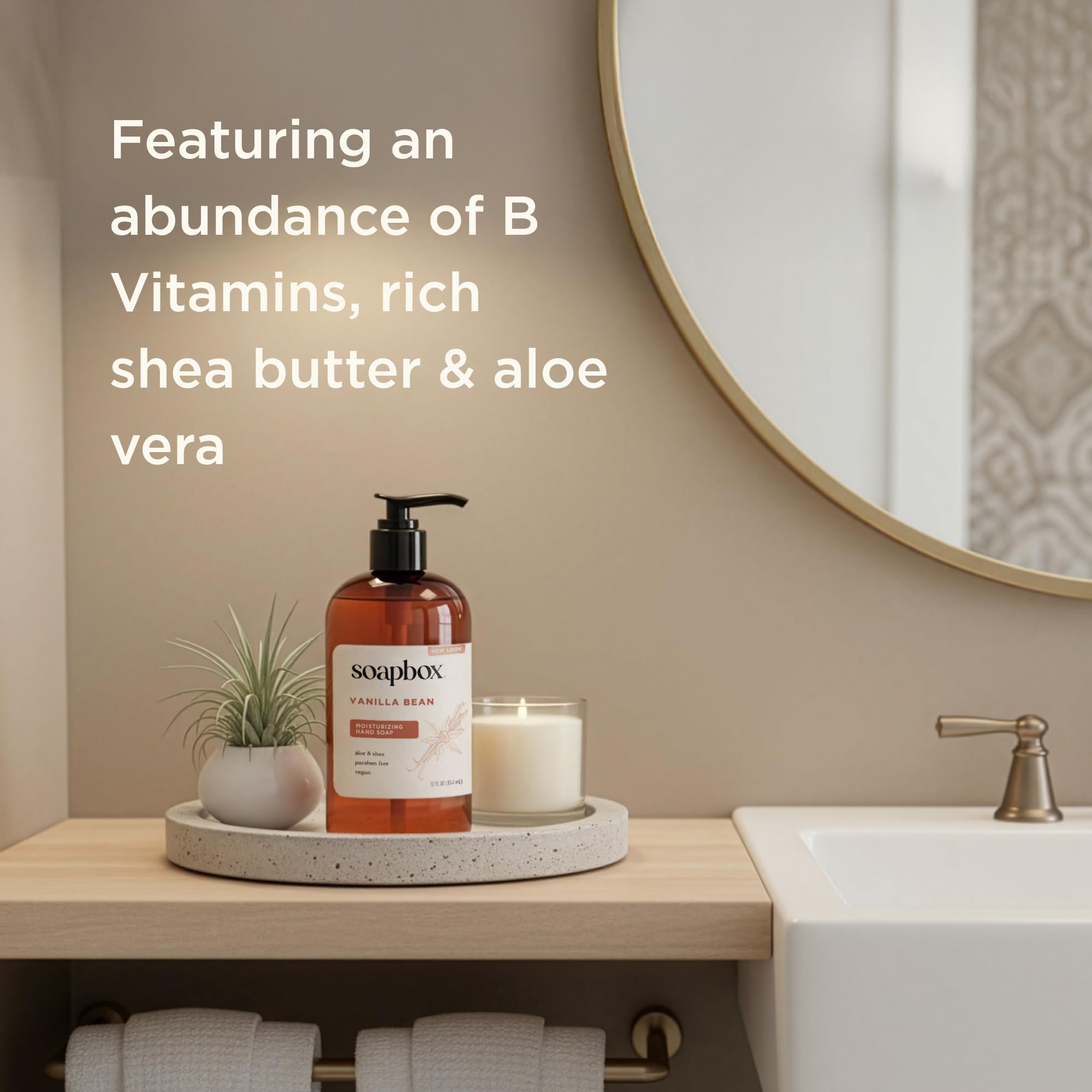 Floral vanilla fragrance of Soapbox Vanilla & Lily Blossom fills the bathroom after wash.