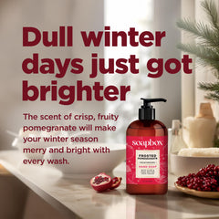 Soapbox Winter Hand Soap packaging showing four 12 oz bottles for family use.