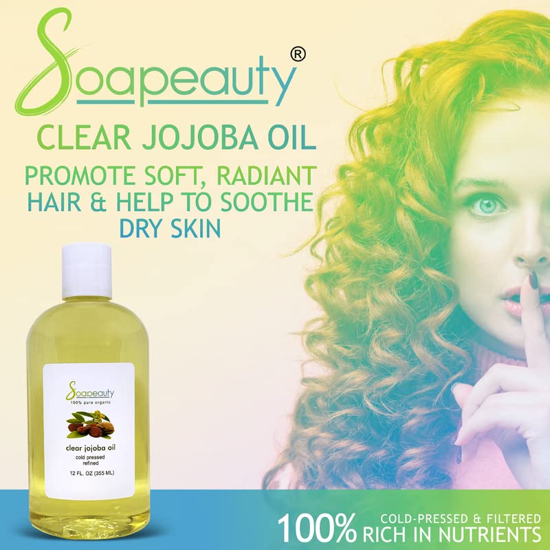 Soapeauty Clear Jojoba Oil bottle close-up highlighting refined, pure formula.