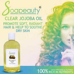 Soapeauty Clear Jojoba Oil bottle close-up highlighting refined, pure formula.