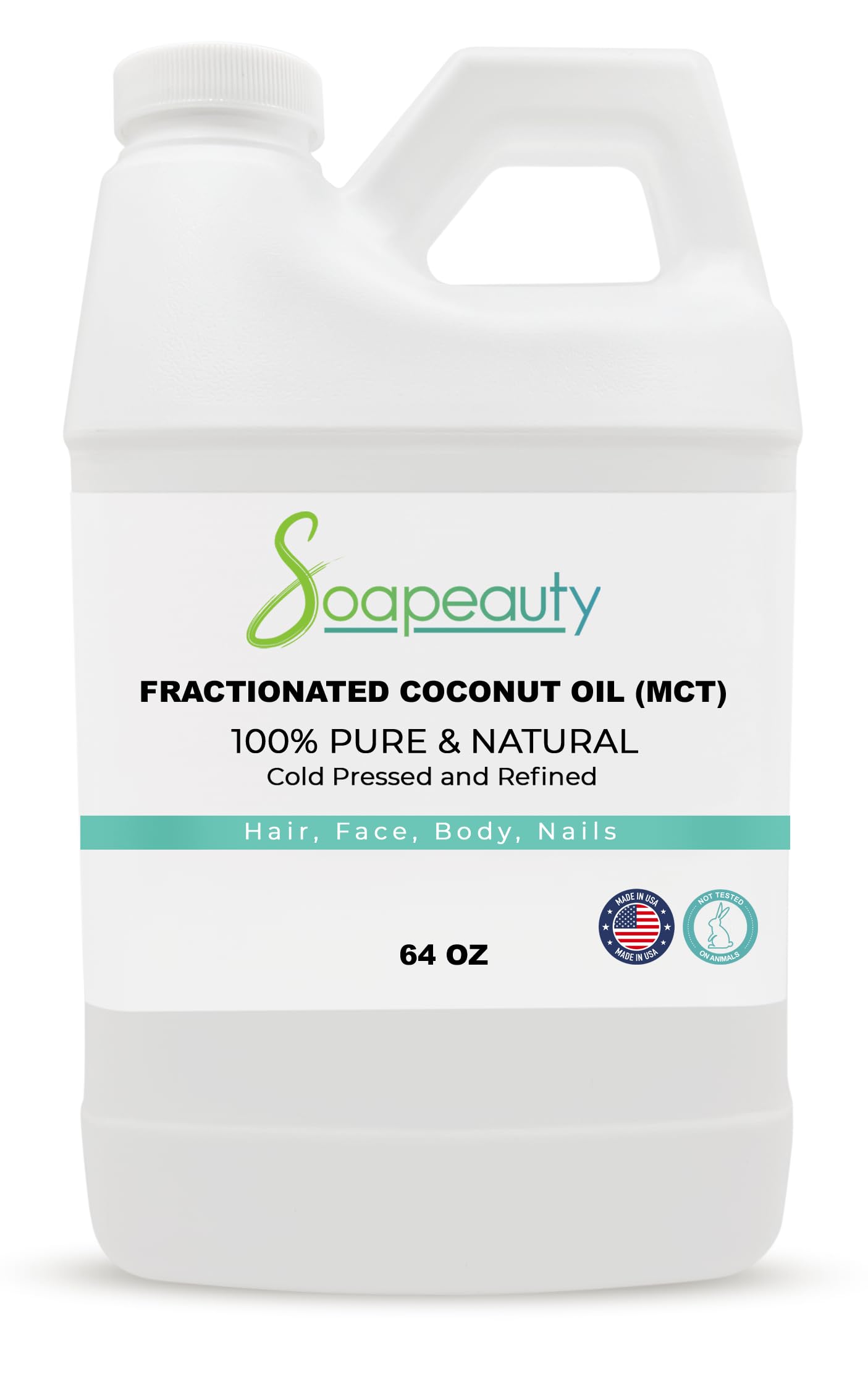 Soapeauty fractionated coconut oil bottle highlights a premium carrier for smooth skin and gentle hydration.