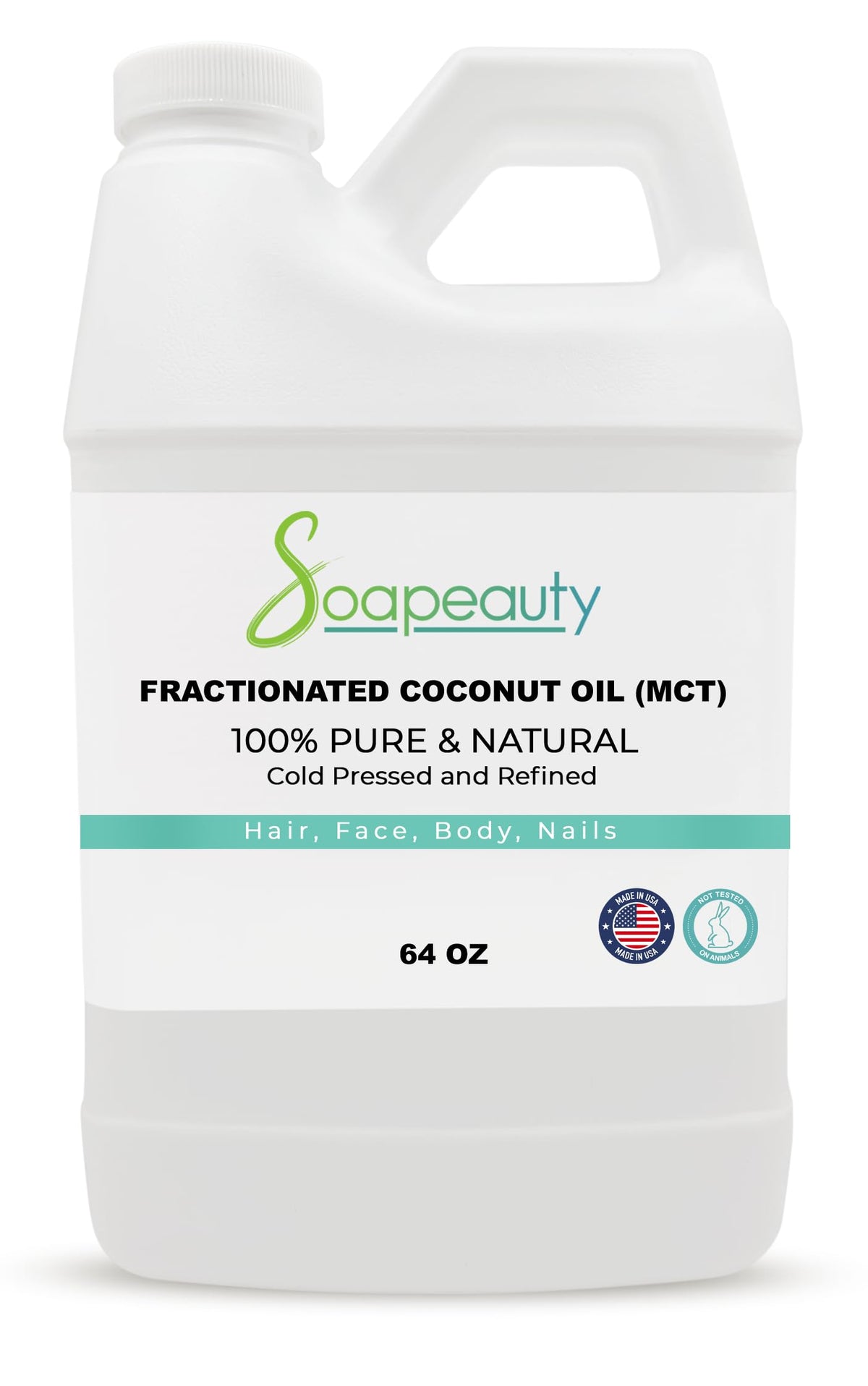Soapeauty fractionated coconut oil bottle highlights a premium carrier for smooth skin and gentle hydration.
