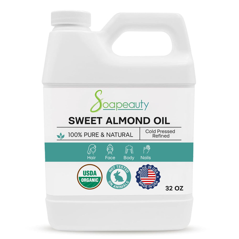 Soapeauty Sweet Almond Oil bottle pour for easy skin care and massage prep.