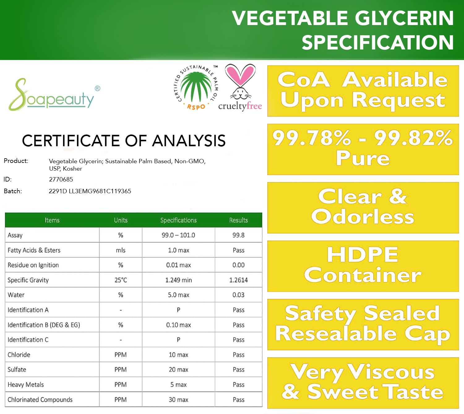 Soapeauty glycerin pour illustrating moisture retention for skincare and hair care