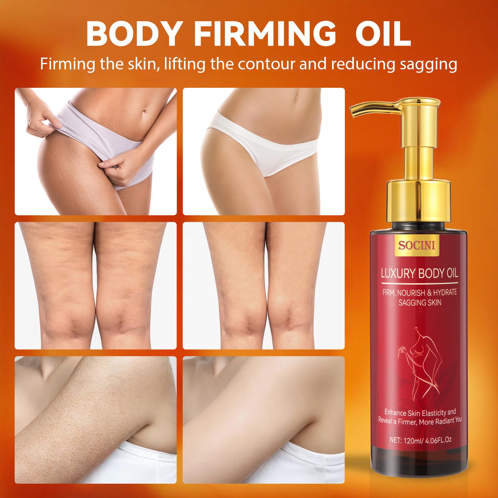 SOCINI body firming oil glow on skin indicates smoother, firmer look