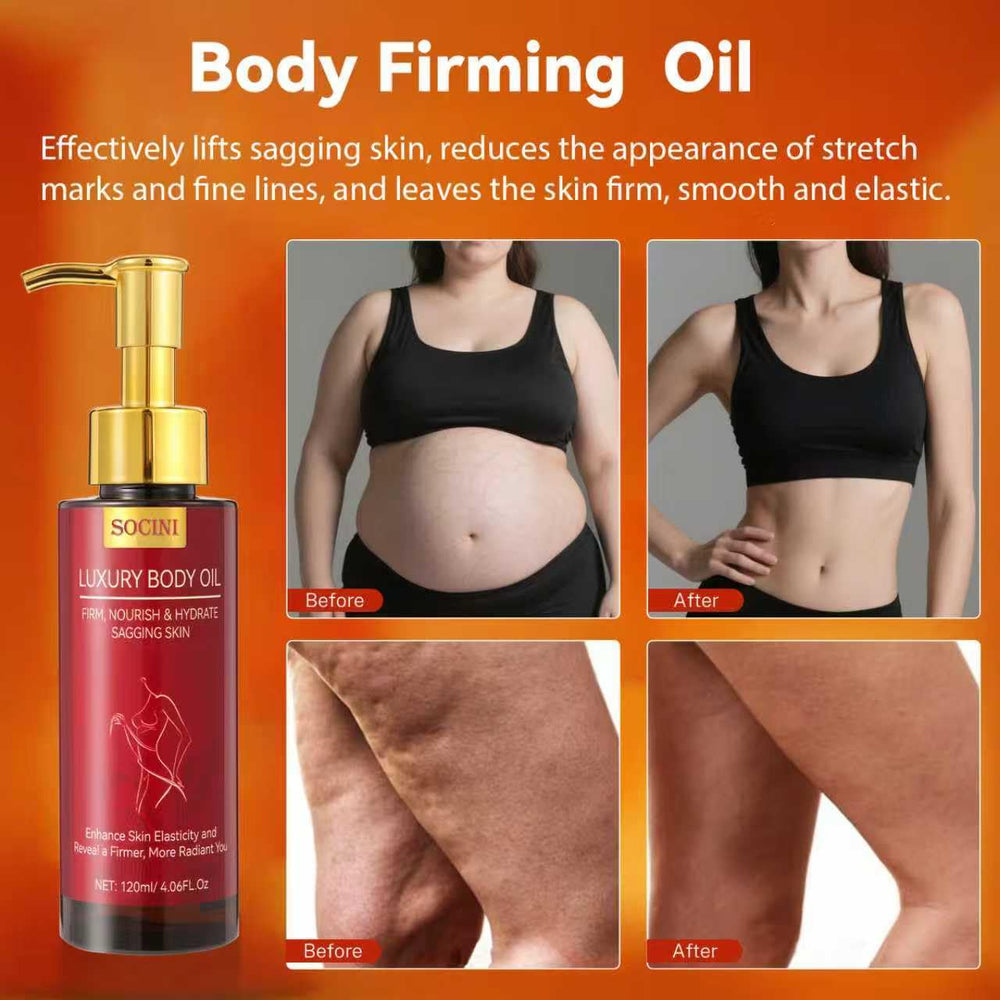 SOCINI body firming oil texture closeup highlights lightweight, non-greasy finish