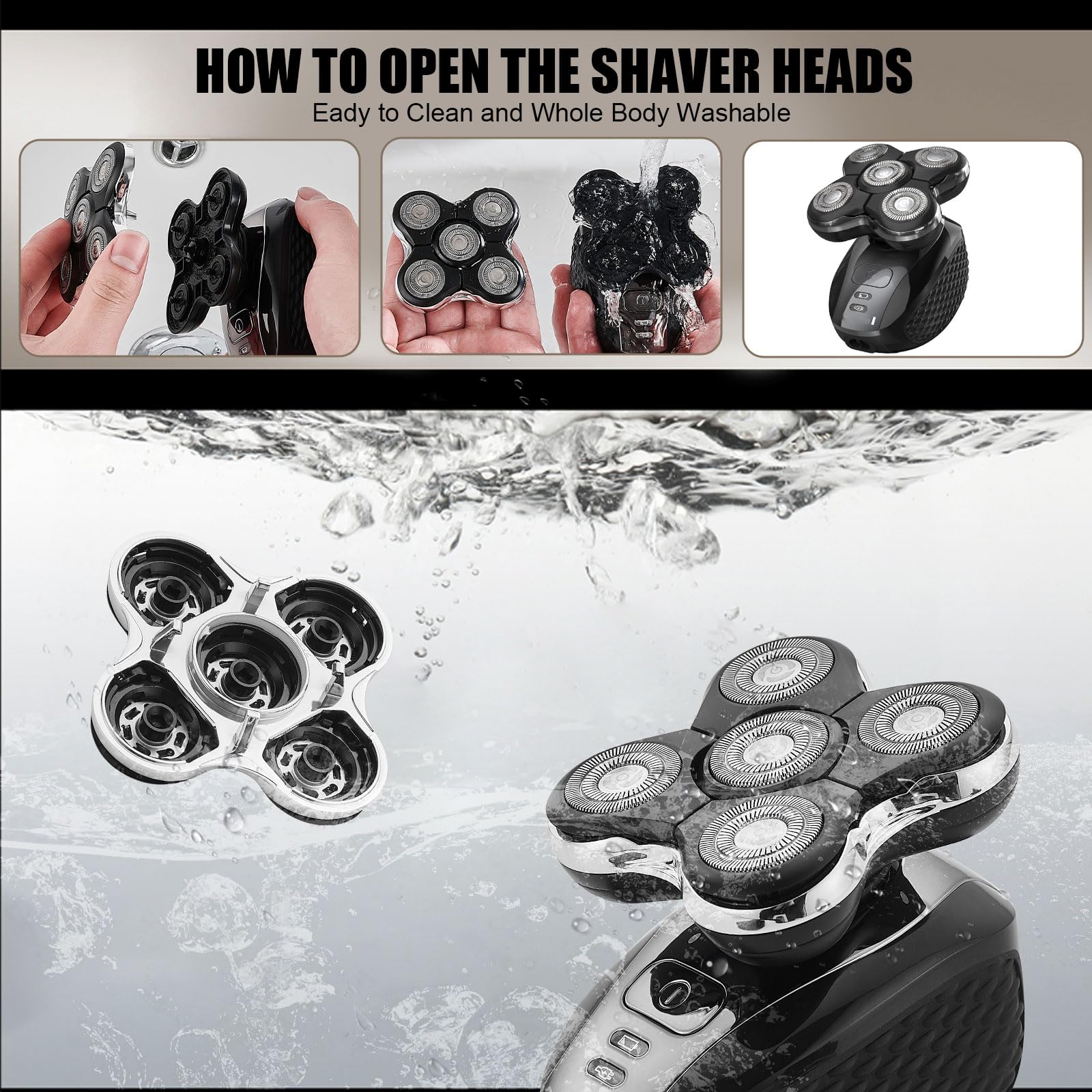 Sodaer head shaver multidirectional pivot-flex—enables easy contouring around head and neck.