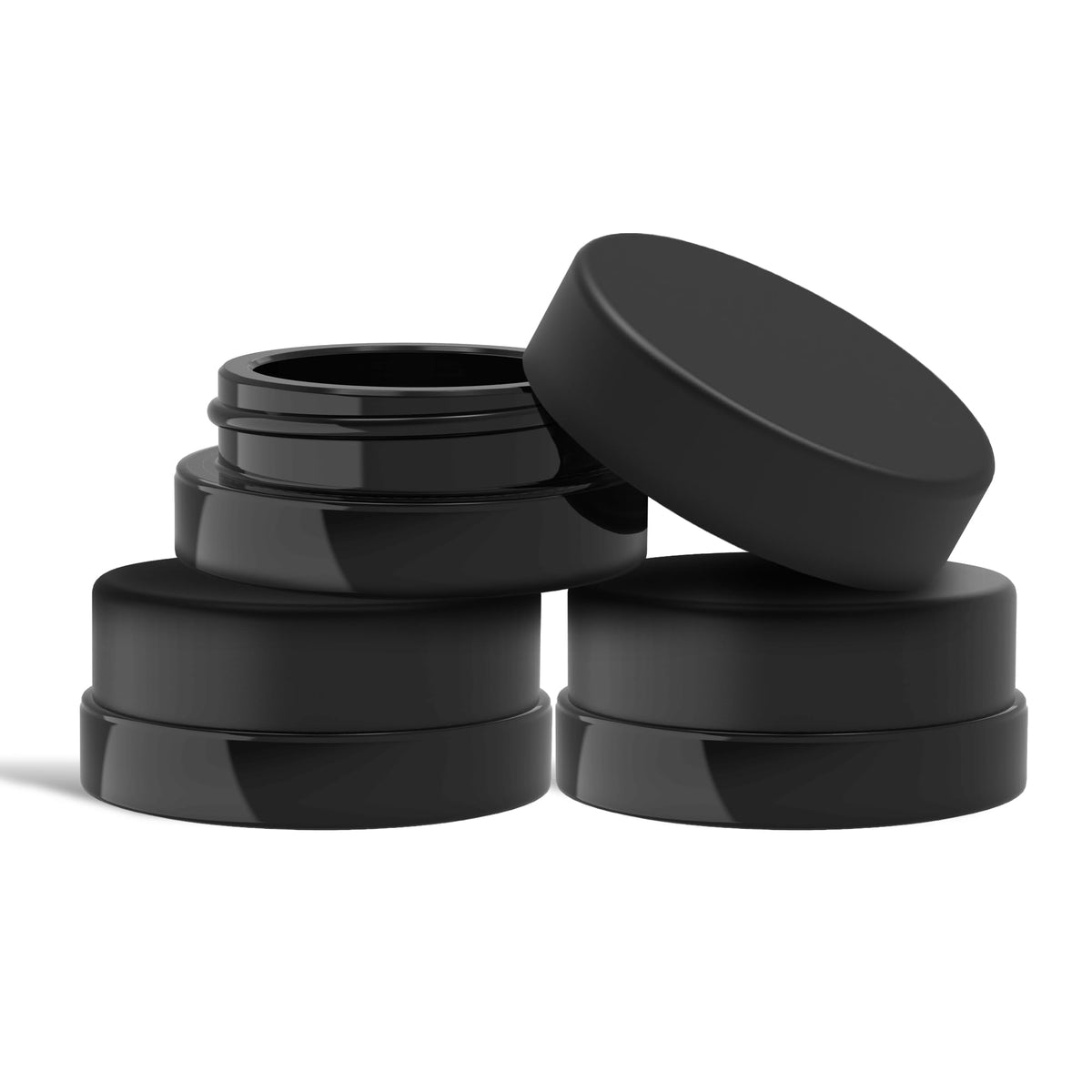 SODO LOCO 7ml glass jar front view with black lid for compact cosmetics storage.