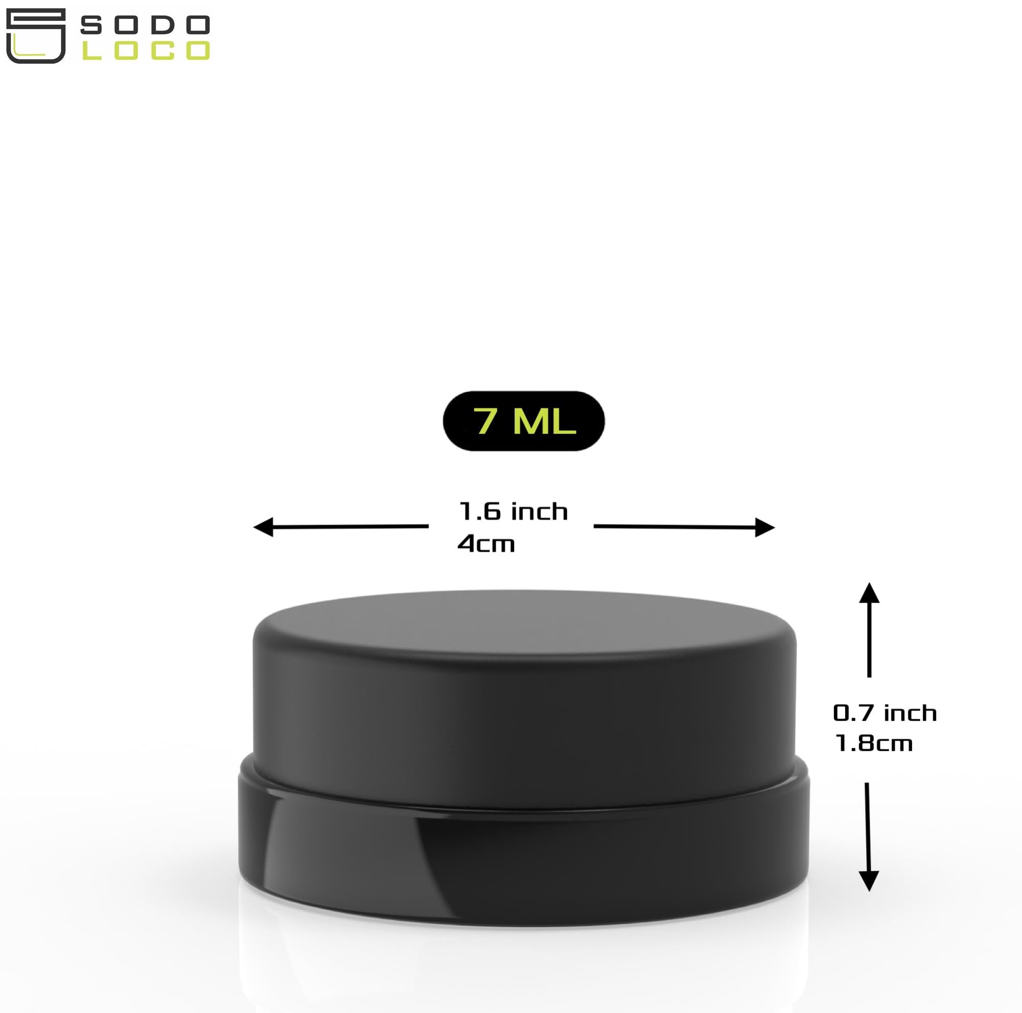 SODO LOCO 7ml low-profile jar bottom view for compact display and easy stacking.
