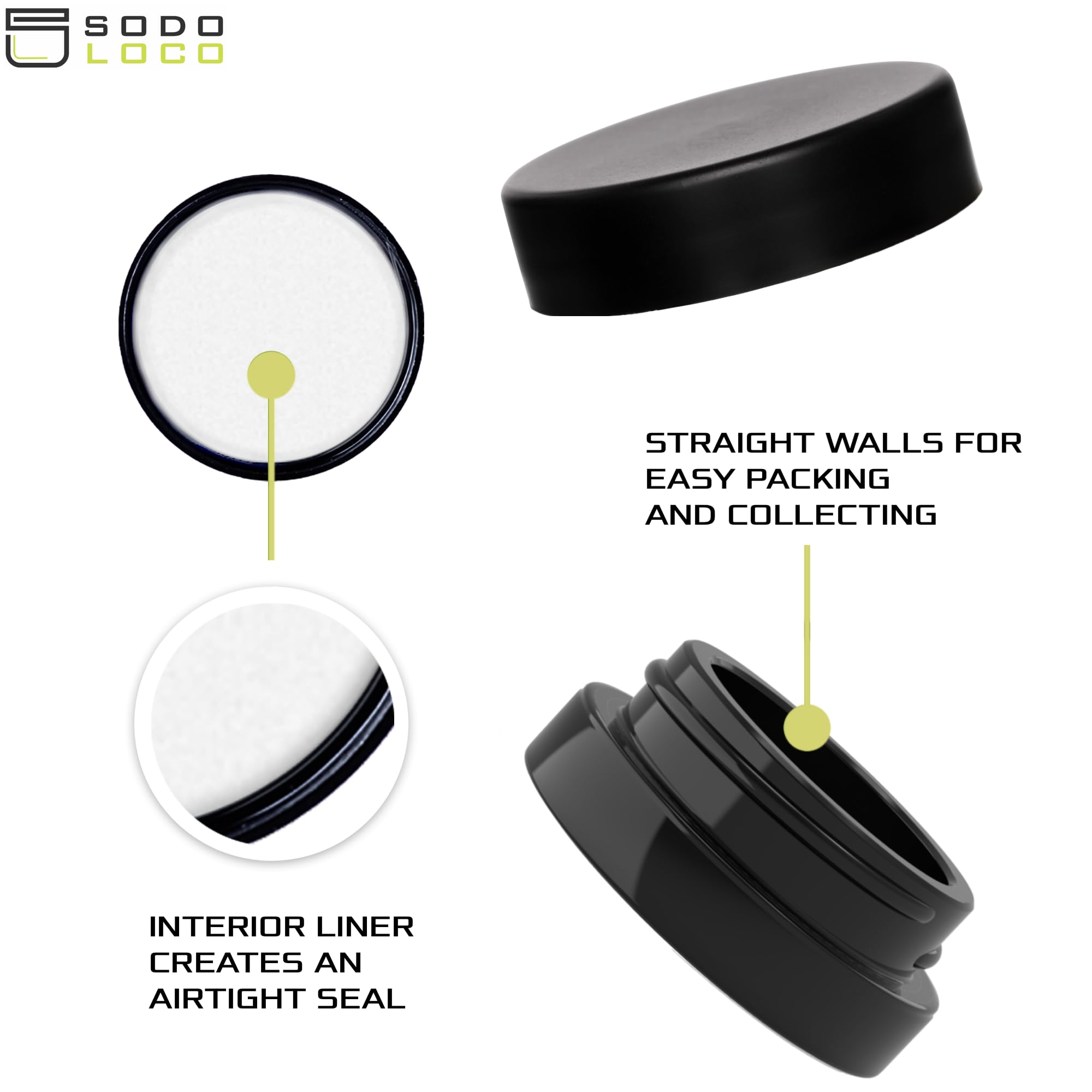 SODO LOCO 7ml UV-resistant black glass jar protects contents from light exposure.