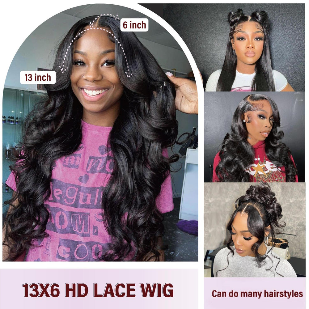 Soeyrkke 28in body wave lace front wig with dramatic length and versatile styling