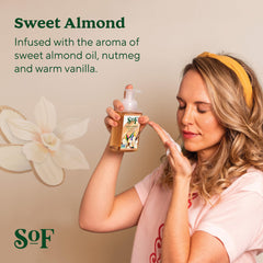 SoF coconut oil foaming wash demonstrates gentle cleansing with a creamy, luxurious foam.