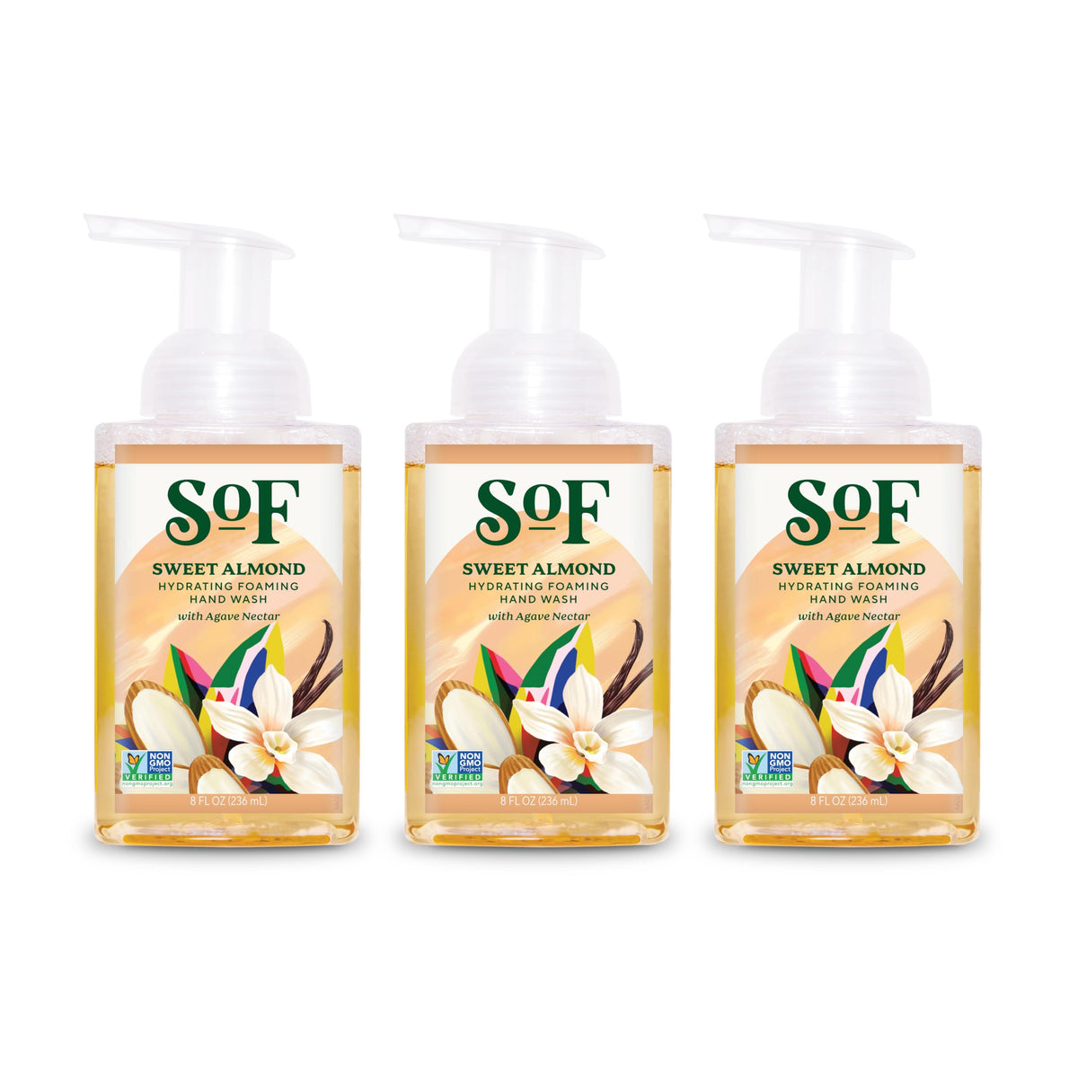 South Of France SoF hydrating foaming hand wash bottle closeup showcases rich lather for daily hand care.