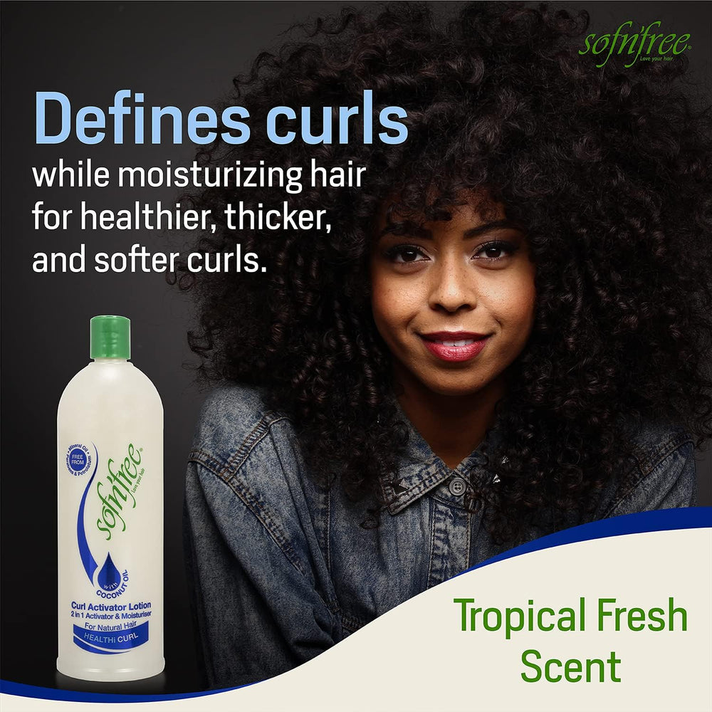 SOF N' FREE tropical scent botanicals during styling routine.