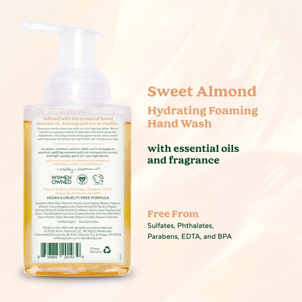 SoF organic agave nectar visual highlights moisturizing ingredients for softer hands after washing.