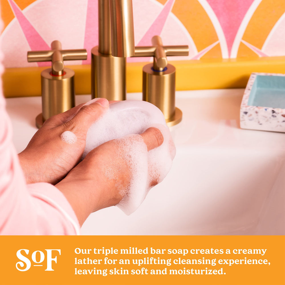 Vegan, Non-GMO SoF soap free from phthalates, sulfates, and parabens.