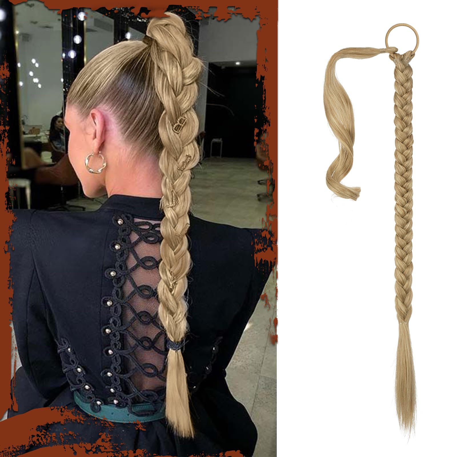Sofeiyan long braid pony tail extension in ash blonde 26in worn for natural daily wear.