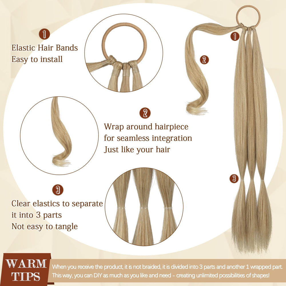 Sofeiyan wrap-around ponytail closeup highlights soft synthetic fiber for comfortable all-day styling.