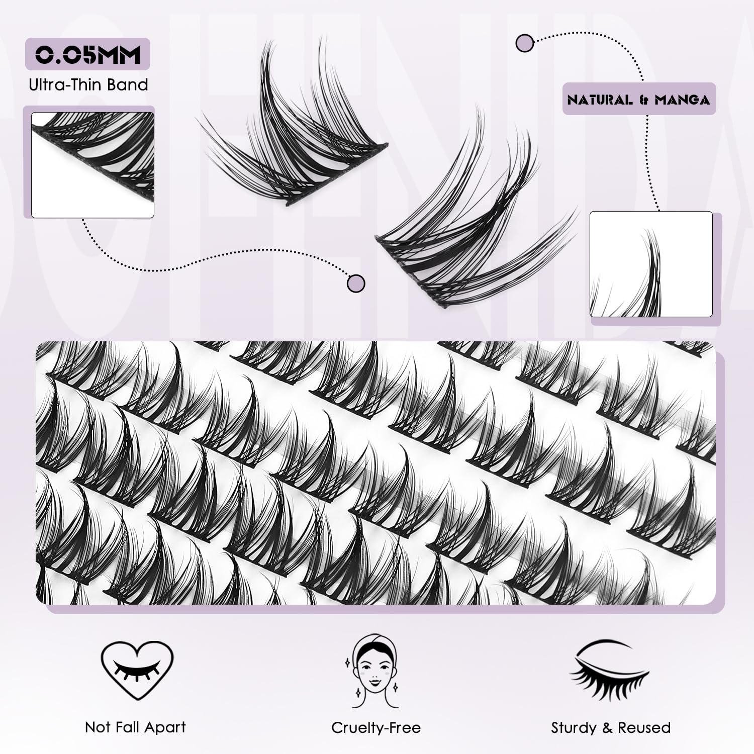 SOFENIDA dense-tapered-ends lashes closeup highlighting natural manga look.
