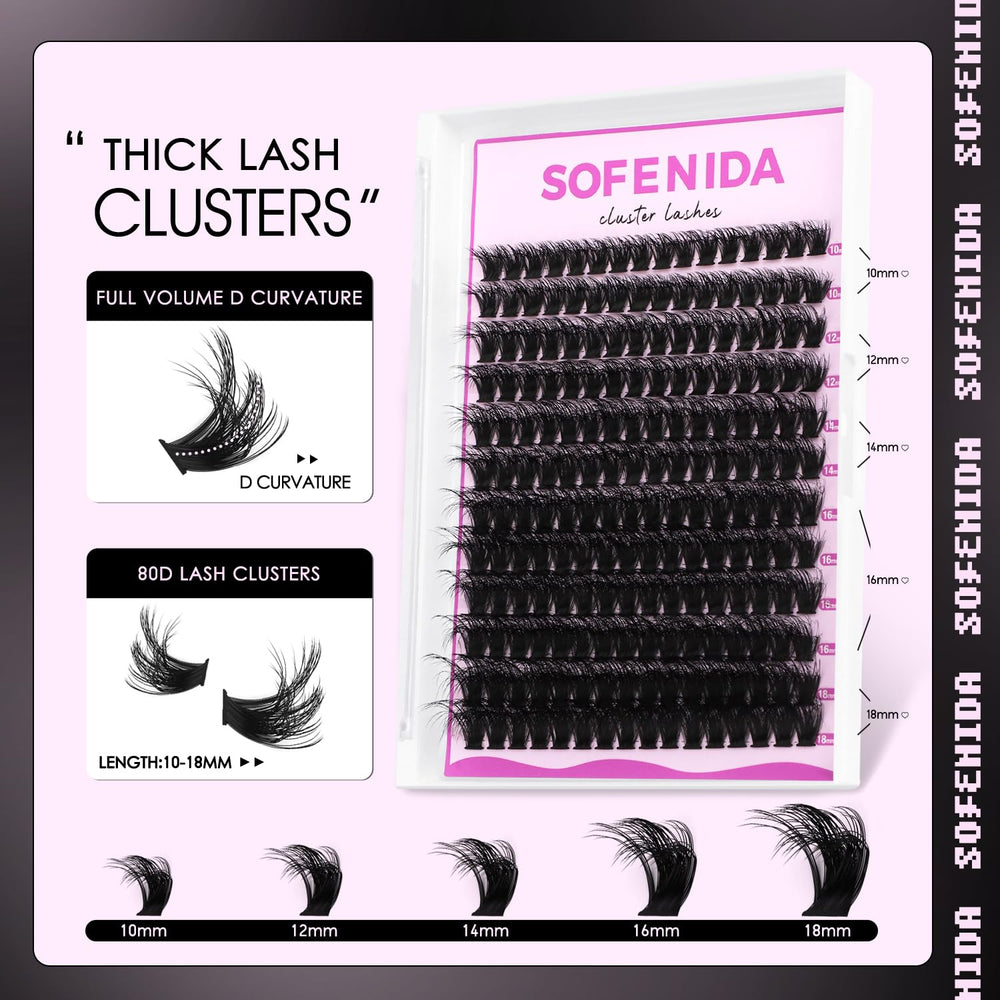 SOFENIDA Lash Clusters Kit with 10-18mm lengths enables effortless DIY full lashes.