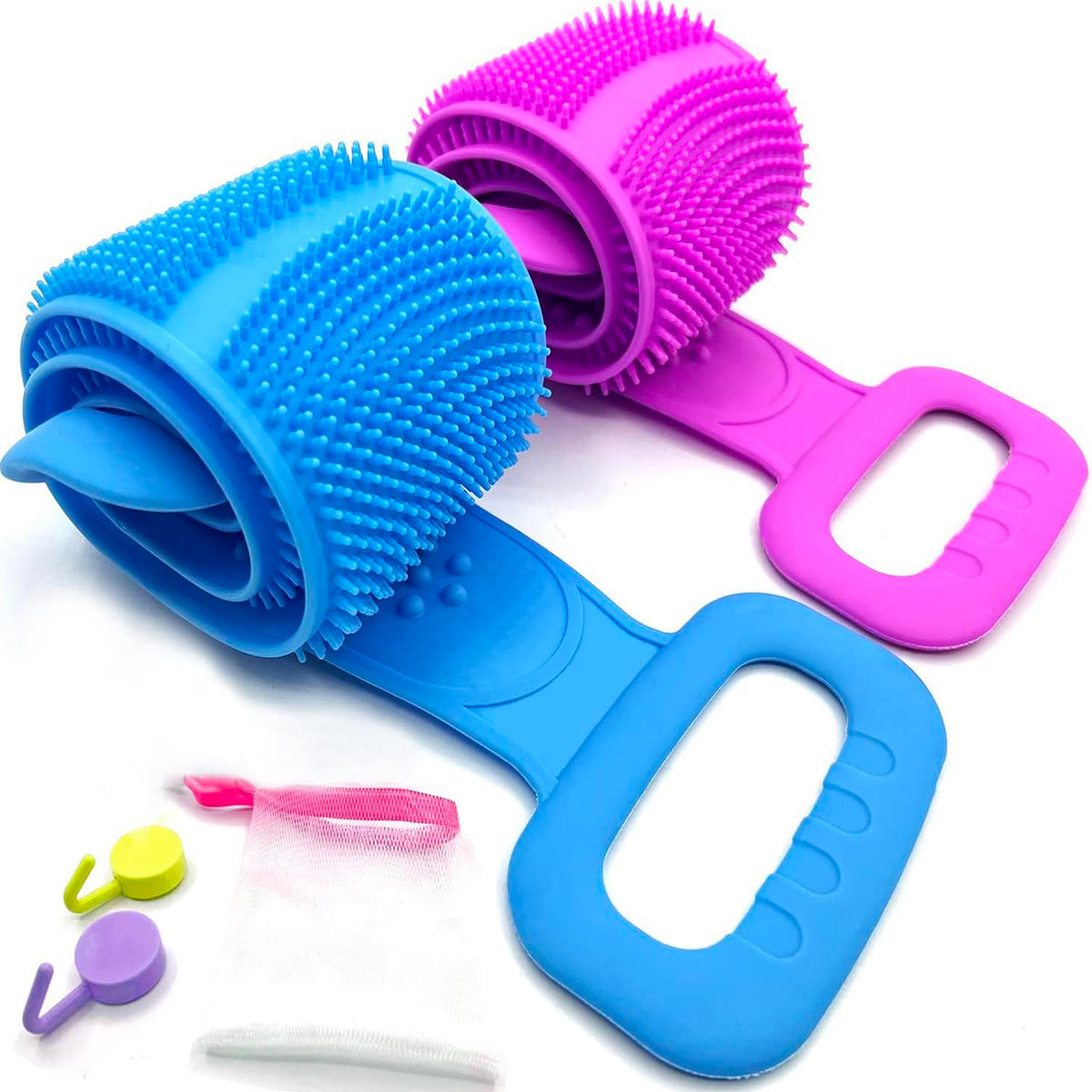Sofine back scrubber soft-bristles side cleans skin for a smooth shower experience.