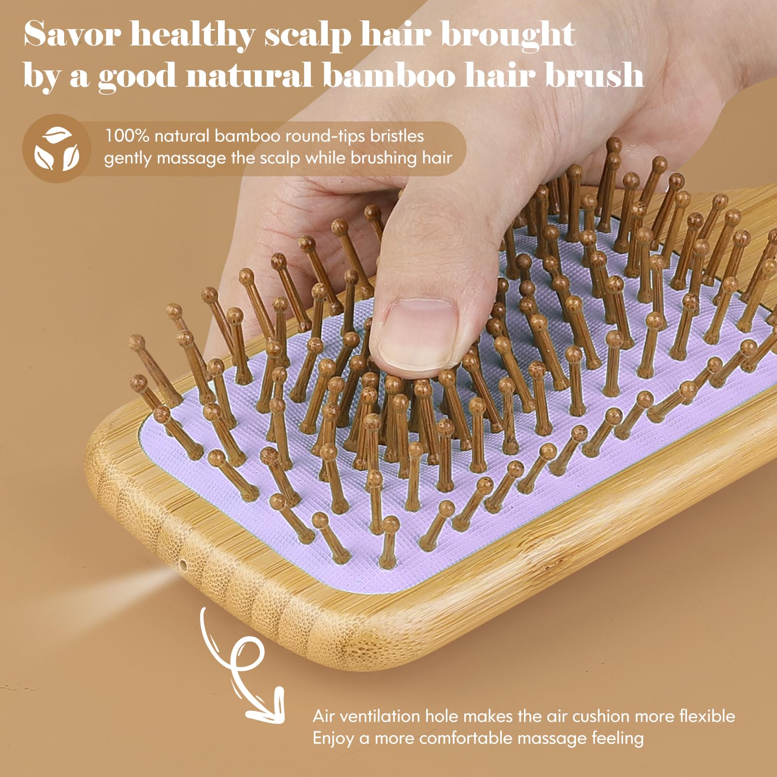 Sofmild bamboo wood bristles close-up showing gentle scalp-stimulating bristles
