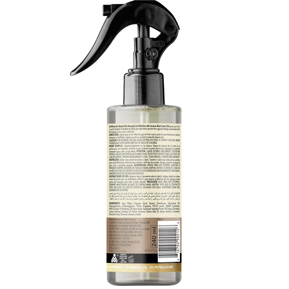 Sofn'free Jamaican Black Castor Oil ingredients close-up highlight natural scalp nourishment.
